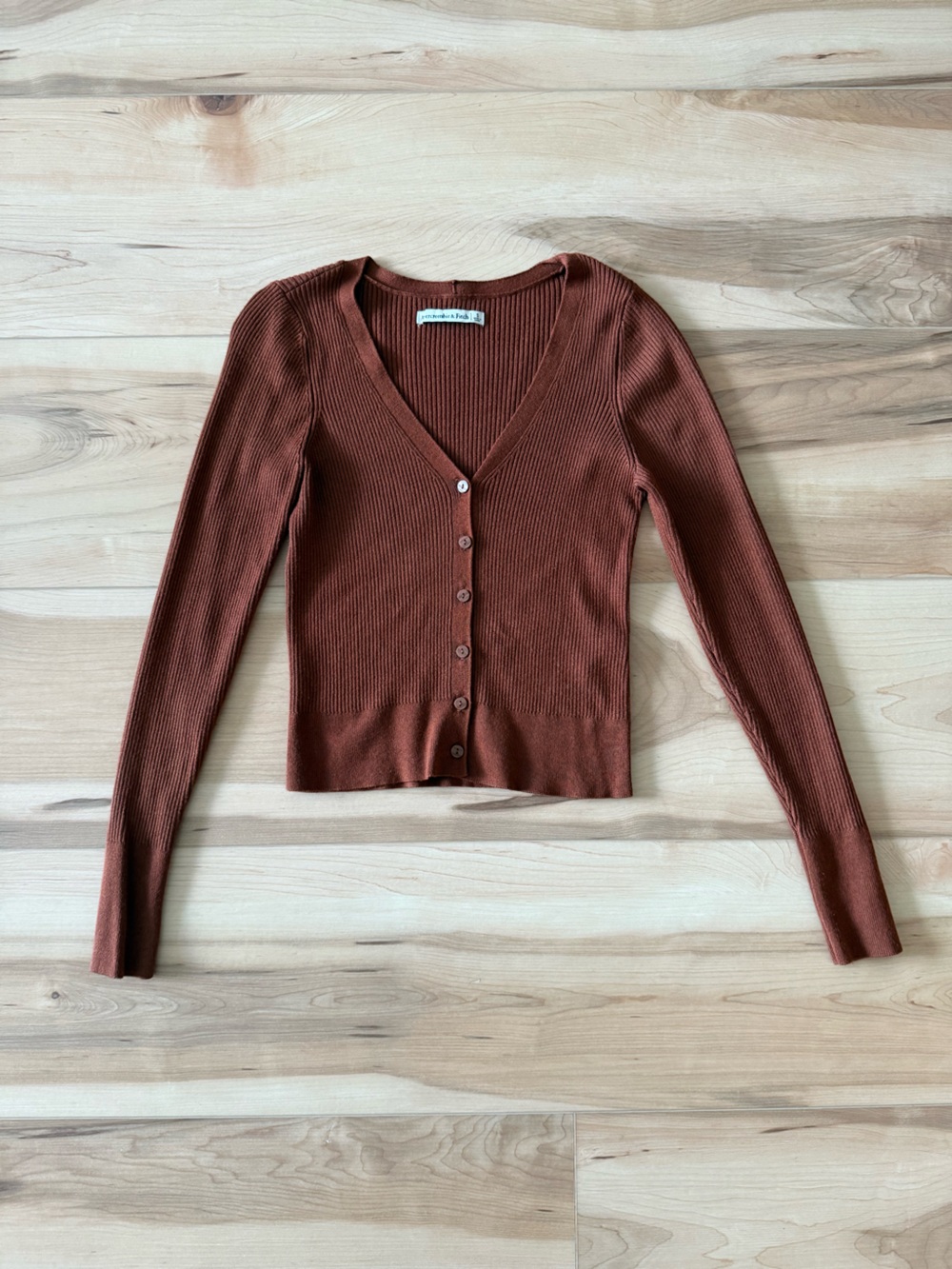 Abercrombie & Fitch Ribbed V-Neck Button Cardigan - Brown